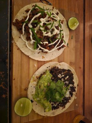 Papa con chorizo and placero at Herbívora in Oaxaca