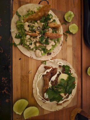 Chicharron and milanesa at Herbívora in Oaxaca