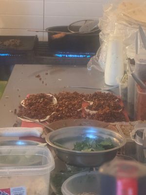 Watching the tacos being made at Herbívora in Oaxaca