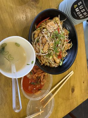 This is the soba noodles, kimchi and miso soup   at Sushi & More in North West London