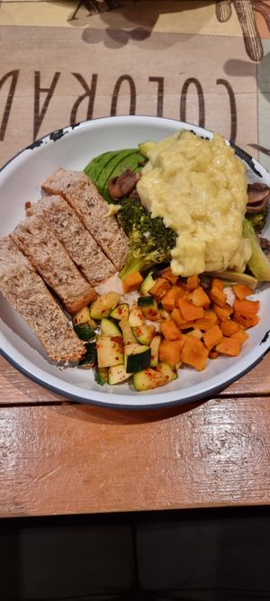 Breakfast bowl with Zero Egg instead of poached egg at The Grey Dog in New York City