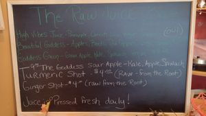 Juice menu at The Raw Juice Bar in Waukegan