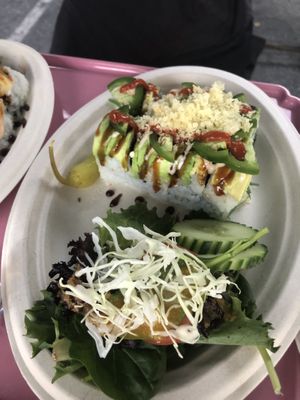 Loved that they all came with salad!  at Sushi Vegan in Santa Monica