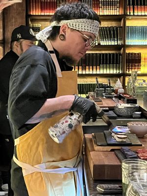 Chef heatin’ some  at Omakaseed in New York City