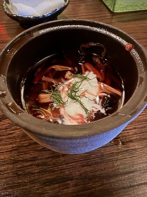 Mushroom beet dashi  at Omakaseed in New York City