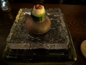 1 - Coconut Ceviche - 
Coconut Cream, Mint, Scallions, Red Thai Chili Pepper, Yuzu Juice, Pomegranate Seeds 
 at Omakaseed in New York City