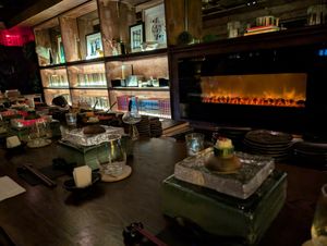 Counter, with initial dish and showing prep counter at Omakaseed in New York City