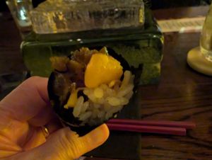 13 - Mongolian Beet - 
Mongolian Beet, Almond Thai Basil Slaw, Charred Satsuma Mandarin,Sesame Seed, Scallions, Red Thai  at Omakaseed in New York City