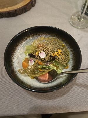 It’s always hard to remember what each dish is made of, always presented beautifully and mixed with native vegetables.   at The Flackyard in Pinnacle