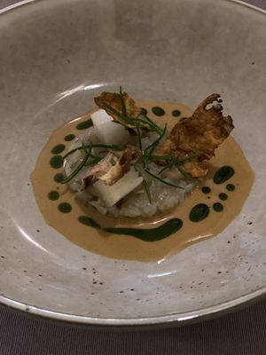 Boab root bark, I believe with a unique and exciting mix of various other flavours. Amazing texture and flavours.  at The Flackyard in Pinnacle