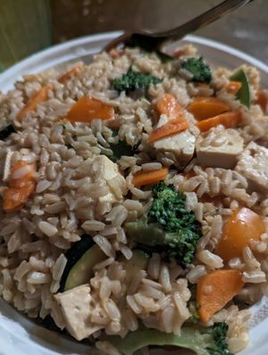 Teriyaki on brown rice with tofu at DelecTable by Zarla Jane in Scarborough