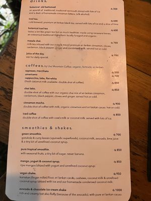 Menu  at Cappuccino Bistro in Sigiriya