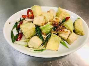 Salted chili tofu aubergine at Viet Hoa Cafe & the Fruit in London