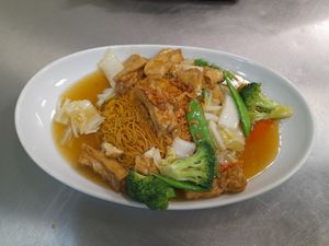 Crispy noodle and tofu brocolli at Viet Hoa Cafe & the Fruit in London