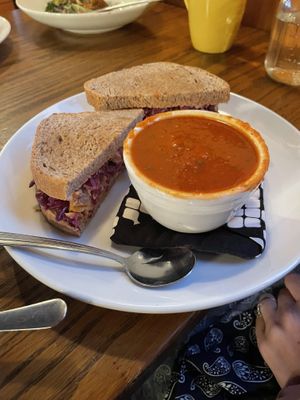 Reuben with Tomato Basil Soup  at Trumpet Blossom Cafe in Iowa City