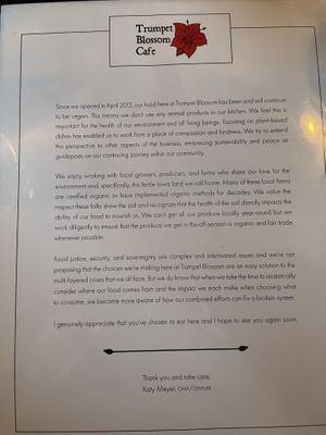 Back of menu   at Trumpet Blossom Cafe in Iowa City