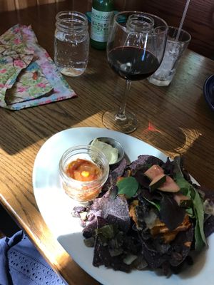 nachos and a cabernet at Trumpet Blossom Cafe in Iowa City