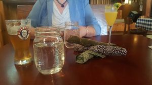 Cloth napkins made by grandma, local craft beer & mimosa at Trumpet Blossom Cafe in Iowa City