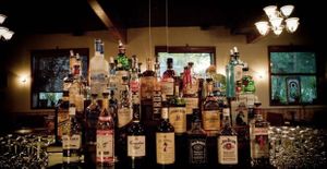 Full bar at Trumpet Blossom Cafe in Iowa City