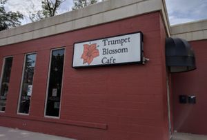 Outside  at Trumpet Blossom Cafe in Iowa City