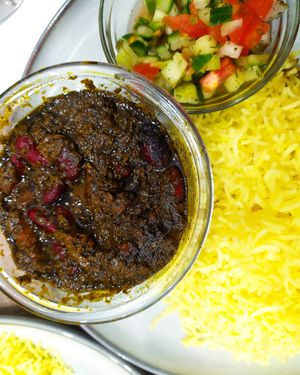 Ghorme sabzi - safron rice with herbs sauce at Dadashi in Hamburg