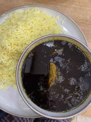 Traditional spices sauce with beans and saitan  at Dadashi in Hamburg