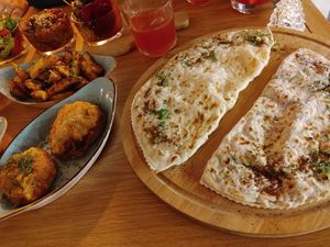 Part of lunch for 4 persons, manti and bread at Dervish in Berlin