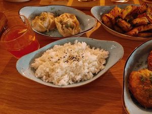 Part of lunch for 4 persons: very good rice at Dervish in Berlin