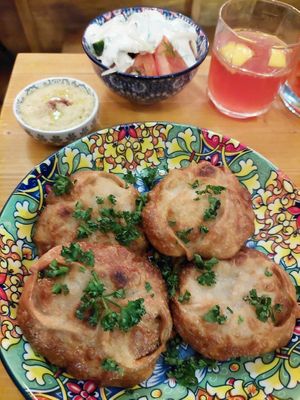 Big fried dumplings filled with pumpkin. at Dervish in Berlin