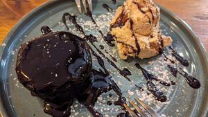 Brownie with ice cream at Dervish in Berlin