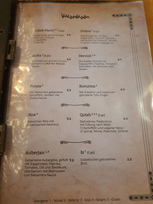 Menu at Dervish in Berlin