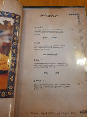 Menu at Dervish in Berlin