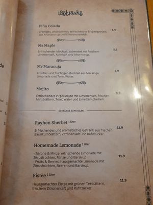 Menu at Dervish in Berlin