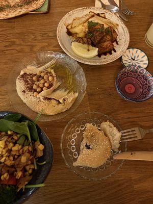 Tofu, Hummus, bread, salad  at Dervish in Berlin