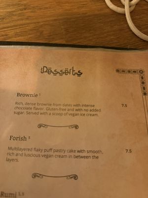 Menu  at Dervish in Berlin