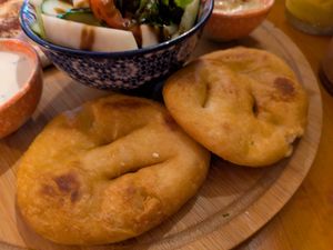 Bogirsok (fried breads) at Dervish in Berlin