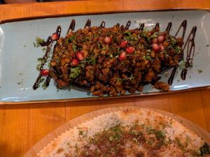 Badimjan (roasted aubergine with mince) at Dervish in Berlin