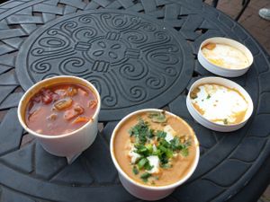 Peanut tofu and "second street vegan" at Revolutionary Soup in Charlottesville