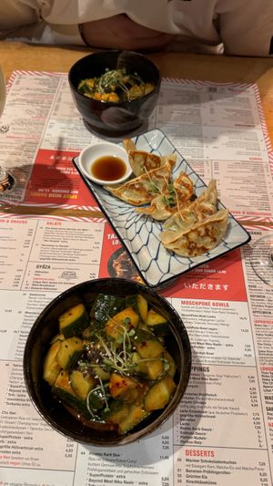 smashed cucumber salads & tofu gyoza  at MoschMosch in Mainz