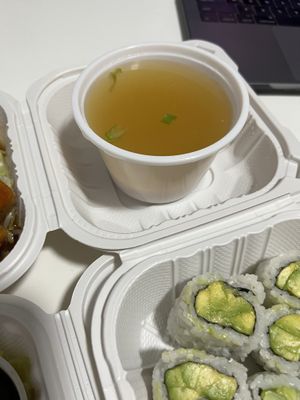 Miso soup  at Sushi King George in Surrey