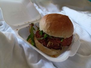 Double What the cluck vegan burger 🤤 at Boom Tingz Burgerz in Great Torrington