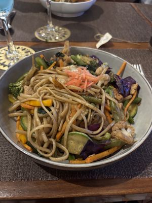 Vegan yakisoba noodles with tofu   at Kaiseki in Sucre