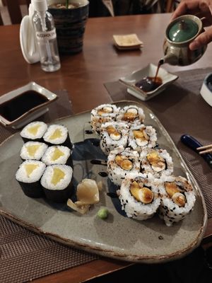 Pickled turnip sushi & sushi with sweet potato, palm heart and shiitake at Kaiseki in Sucre