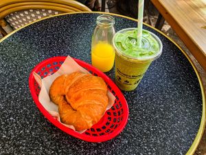 Vegan Croissant, Green Smoothie, and Fresh-Squeezed Orange Juice at La Maison at La Maison in Berlin