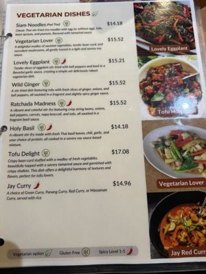 Vegetarian menu  at Ratchada Thai & Laos Cuisine in Philadelphia