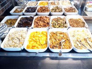 Warm options at the Saturday buffet at Sen Việt Vegan Restaurant in Helsinki