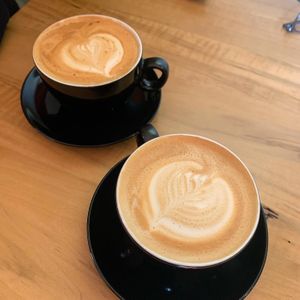 Oat lattes with homemade vanilla bean syrup    at Nofa's Coffee in Toronto