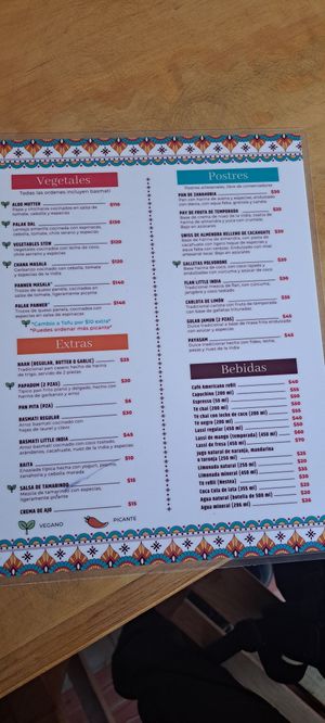 Menu side 2 at Little India - Maybe closed in Merida