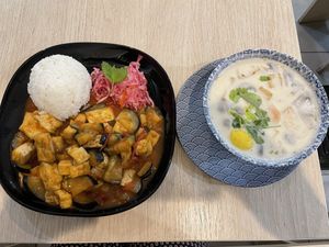 Tofu with eggplant, and coconut milk lemongrass soup at VEGE Kitchen in Warsaw