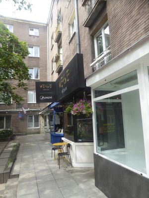 Entrance in the square (currently under renovation, August 2024) at VEGE Kitchen in Warsaw